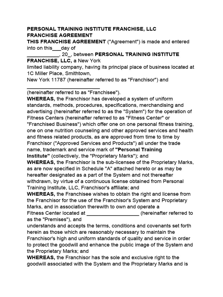 Personal Training Institute Franchise | PDF | Franchising | Private Law