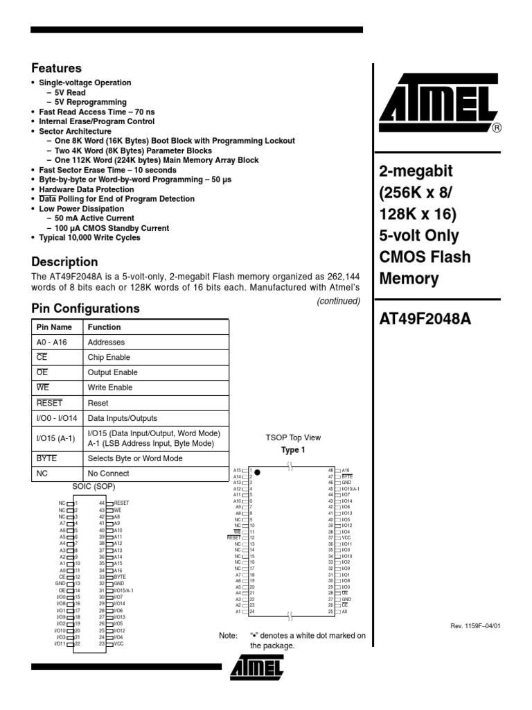 AT49F2048A 2-Megabit Flash Memory | PDF | Booting | Computer Programming