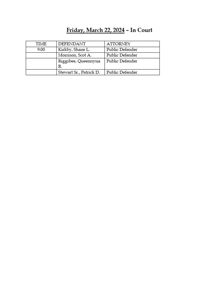 Jefferson County Court Calendar March 22, 2024 PDF