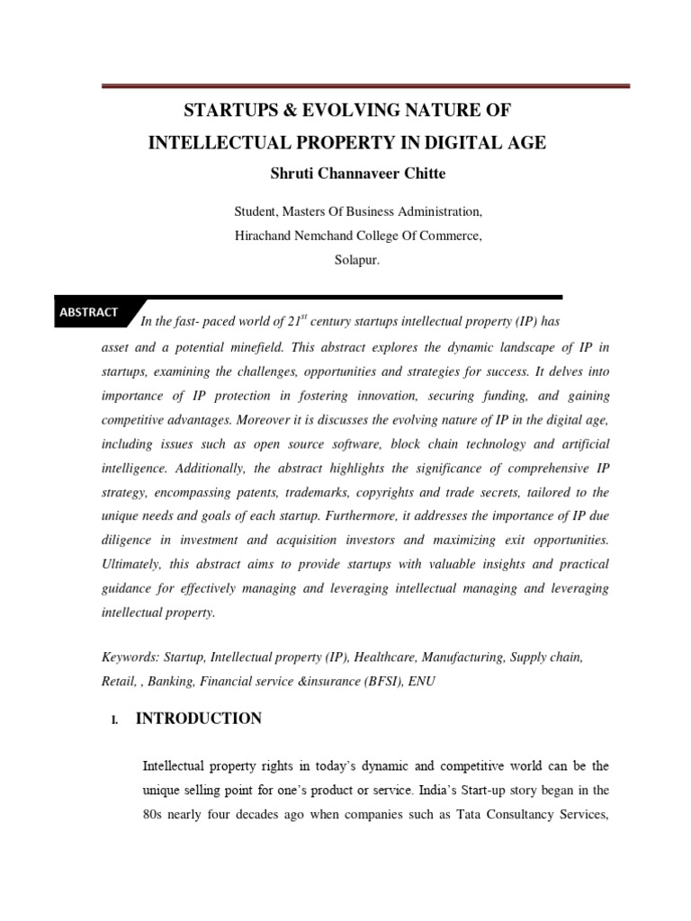 Startup and Evolving Nature of IP in Digital Age | PDF | Intellectual ...