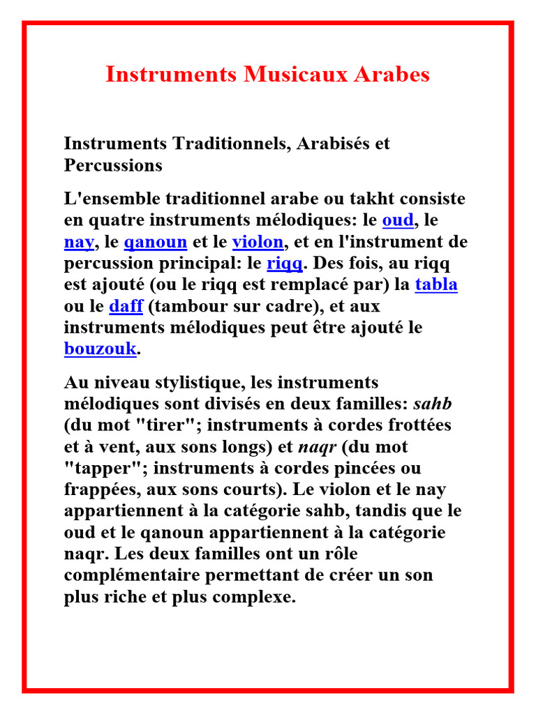 Instruments de Musique Arabes Traditionnels | PDF