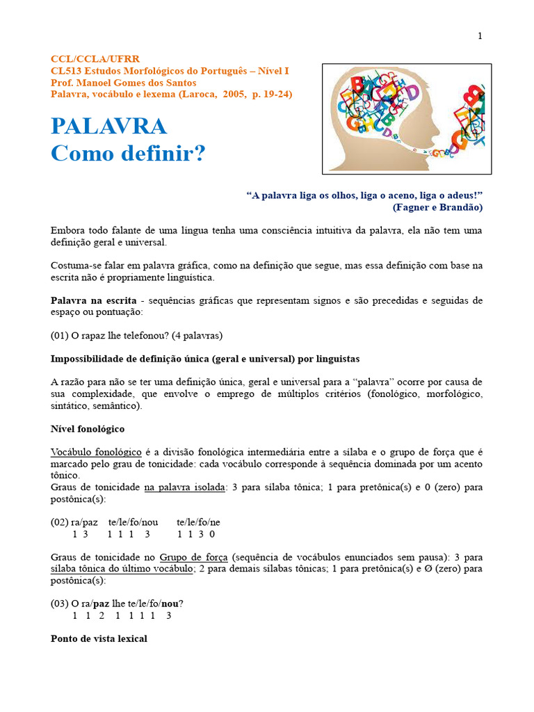 Definições de Palavra e Lexema | PDF | Palavra | Estresse (Linguística)