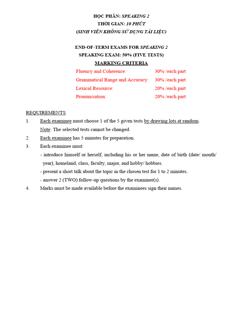 Speaking 2 Final Test Pdf Vocabulary Fluency