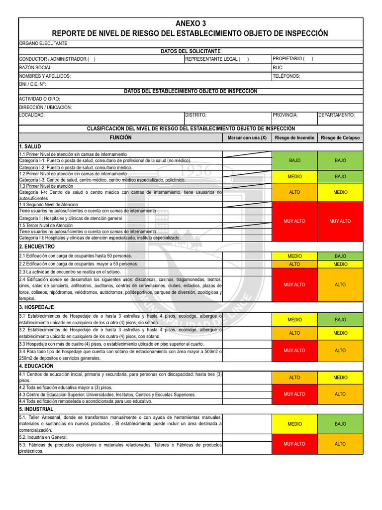 Anexo 3 - Reporte de Nivel de Riesgo Del Establecimiento Objeto de ...