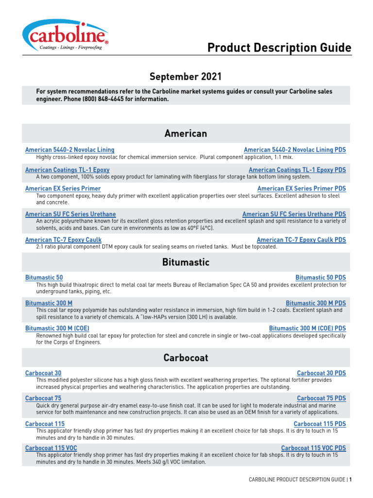 Carboline Product Description Guide | PDF | Epoxy | Coating