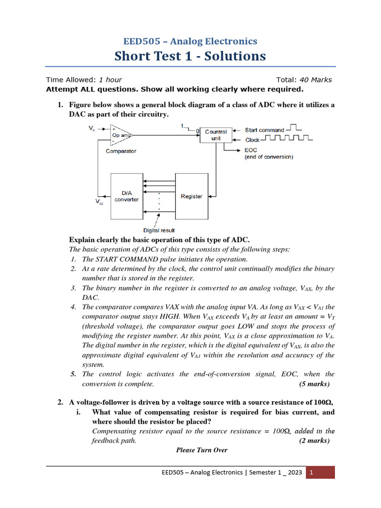 EED505 Analog Electronics Test Solutions | PDF | Analog To Digital ...
