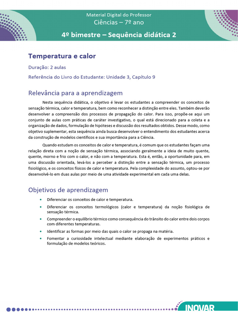 sequencia calor 7° ano | PDF | Calor | Temperatura