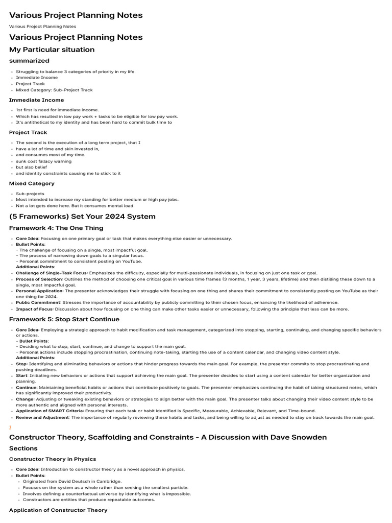 Various Project Planning Notes PDF Goal