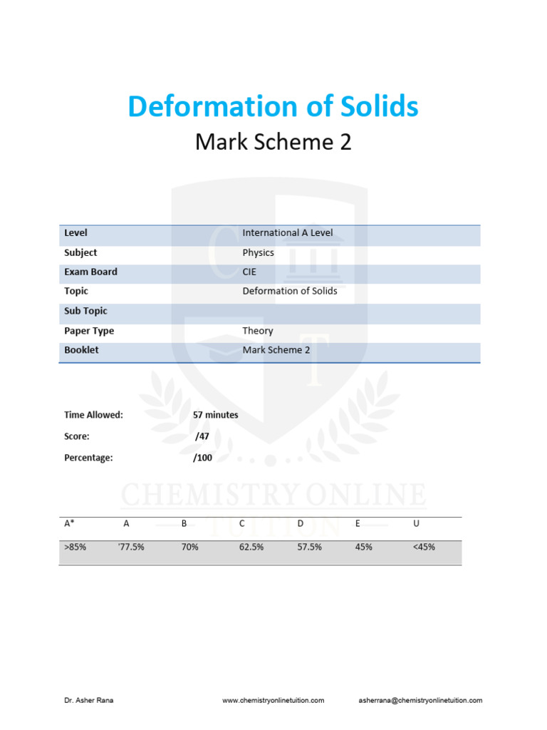 Physics A-Level: Deformation Mark Scheme | PDF | Student Assessment And ...