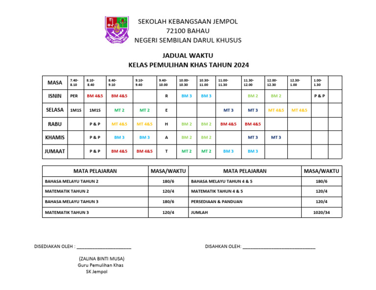 Jadual Waktu Kelas Pemulihan I Pdf
