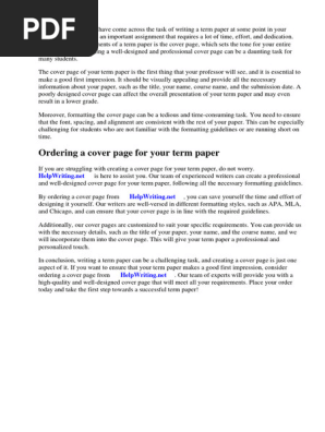 Cover Page for Term Paper