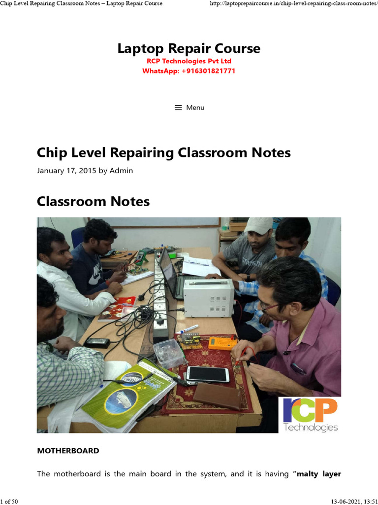 Chip Level Repairing Classroom Notes Laptop Repair Course PDF