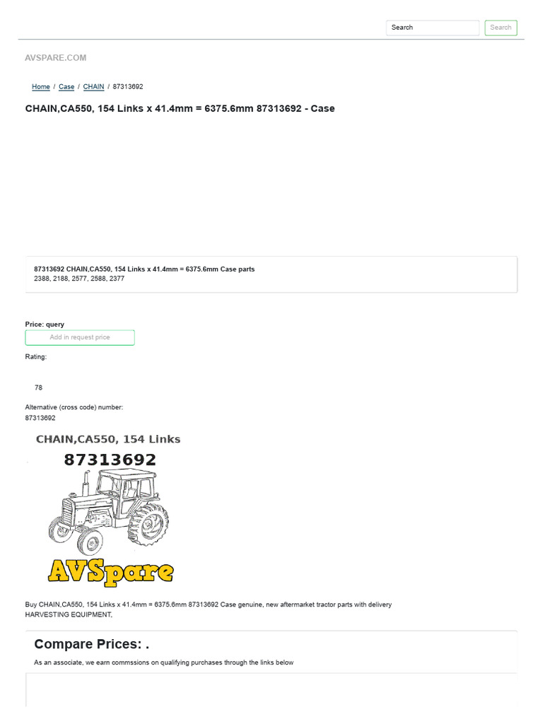 CHAIN, CA550, 154 Links X 41.4mm 6375.6mm 87313692 - Case | PDF