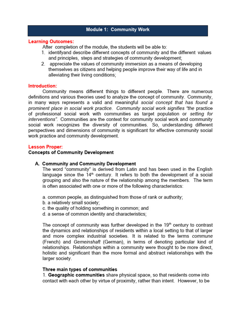 Community Development Concepts and Values | PDF | Community | Concept
