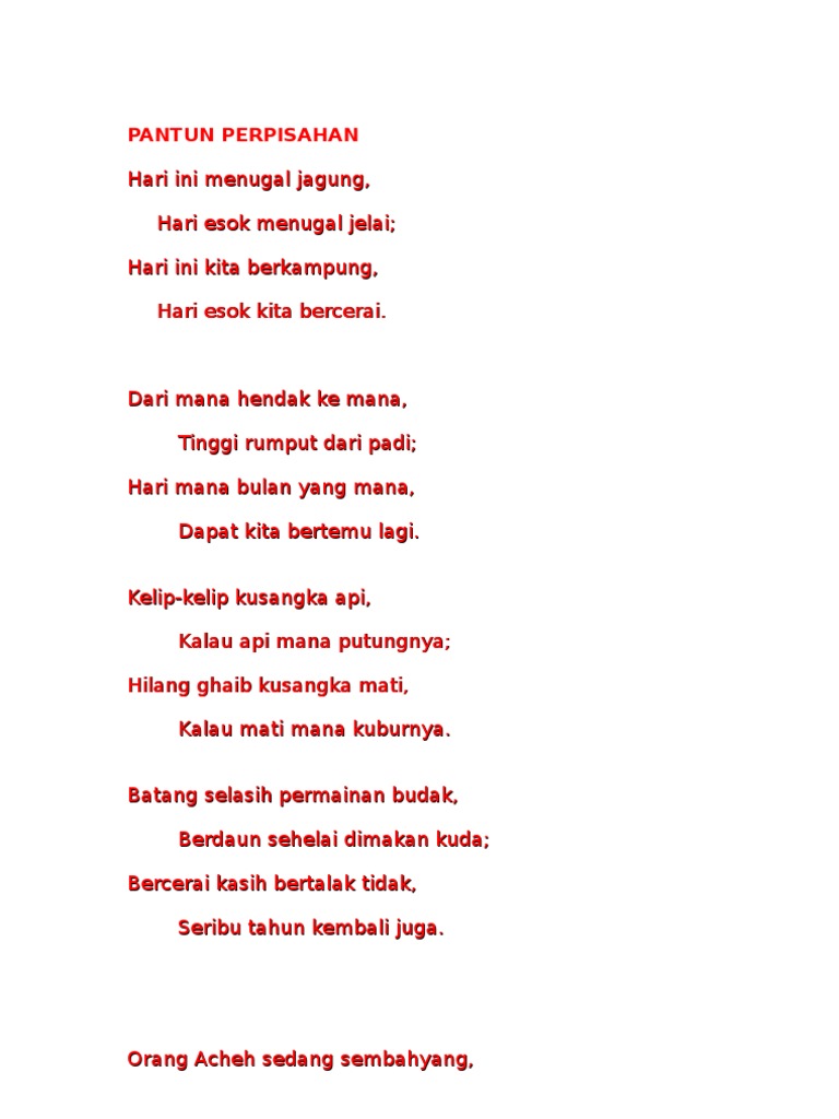 PANTUN PERPISAHAN