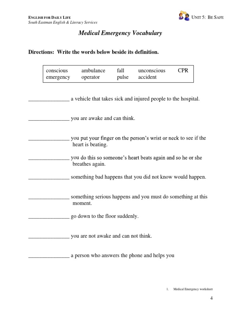 Asynchronous Work Feb 6 Medical Emergencies Vocabulary Pdf