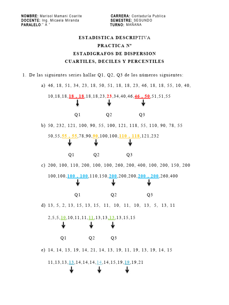 PRACTICA Cuartiles, Deciles, Percentiles 2020 | PDF | Ajedrez