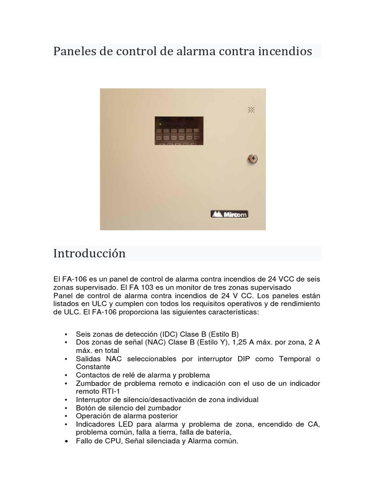 Paneles de Control de Alarma Contra Incendios | PDF | Relé | Diodo ...