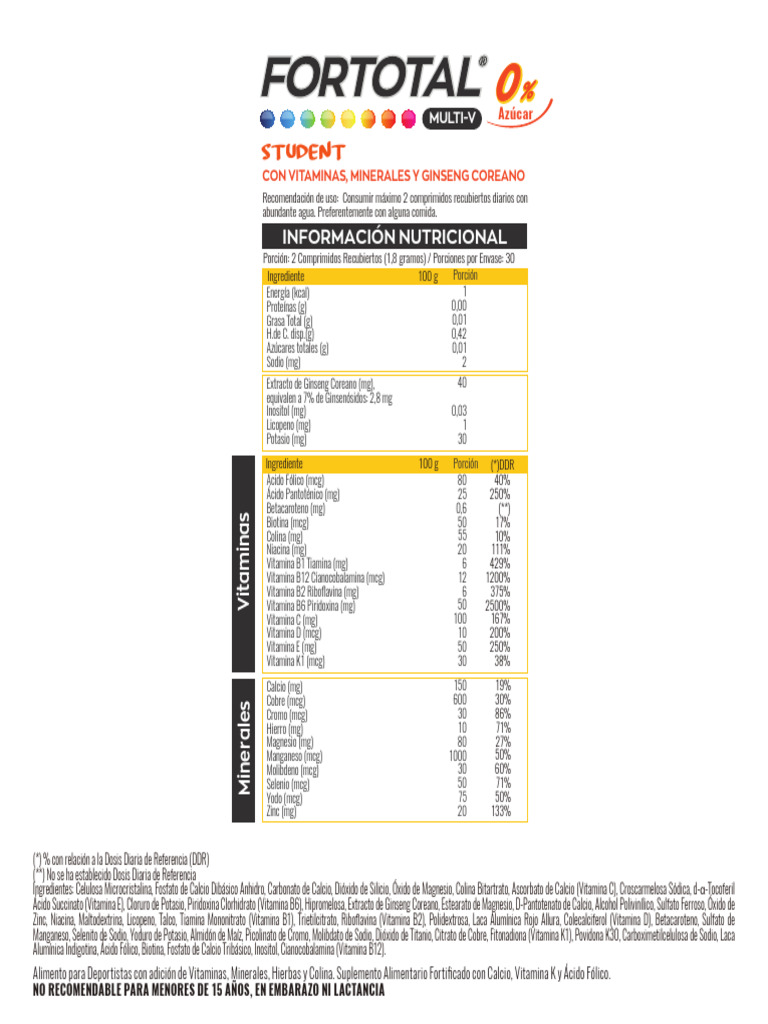 Fortotal Multi V Student 60 Comp | PDF | Calcio | Vitamina