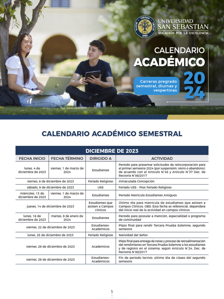 Calendario Académico USS 2024 | PDF