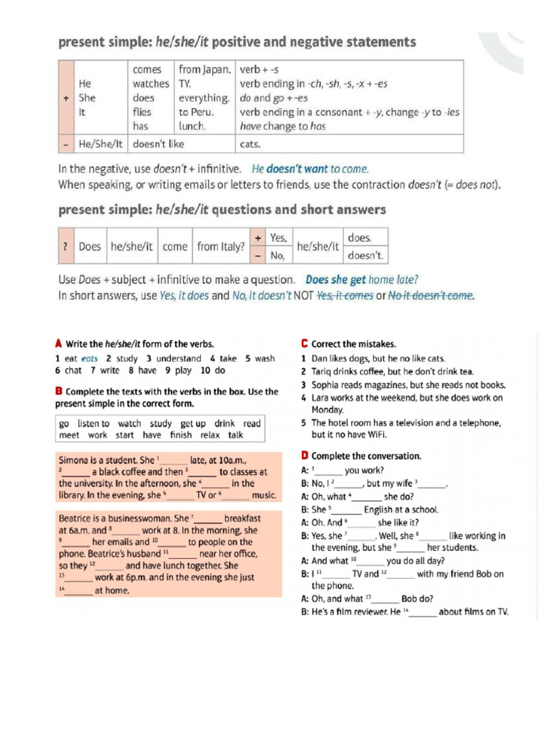 Present Simple He She It | PDF