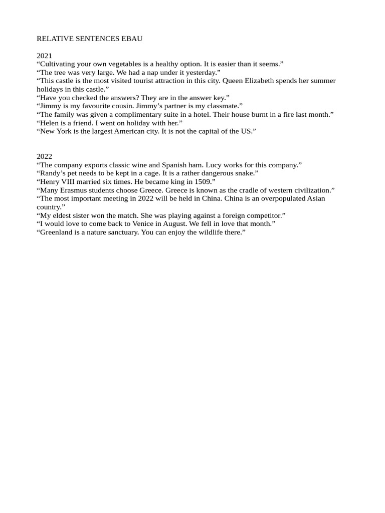Relative Sentences EBAU 2021-2022 | PDF