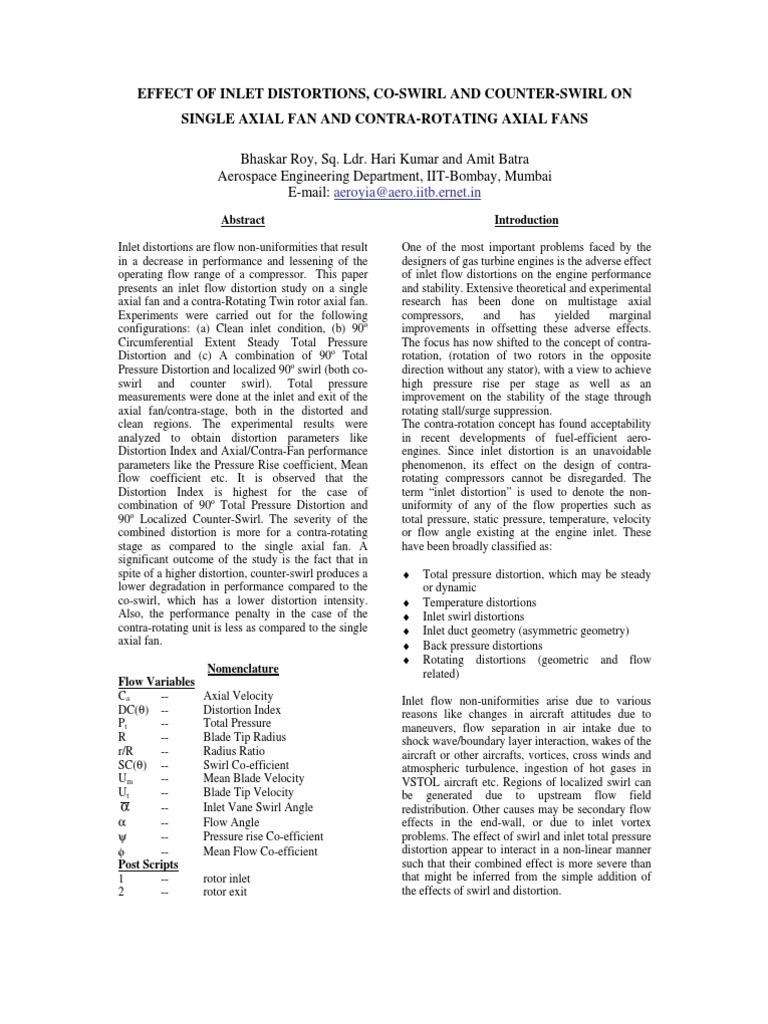 Inlet Distortion Effects on Axial Fans | PDF | Turbine | Mechanics