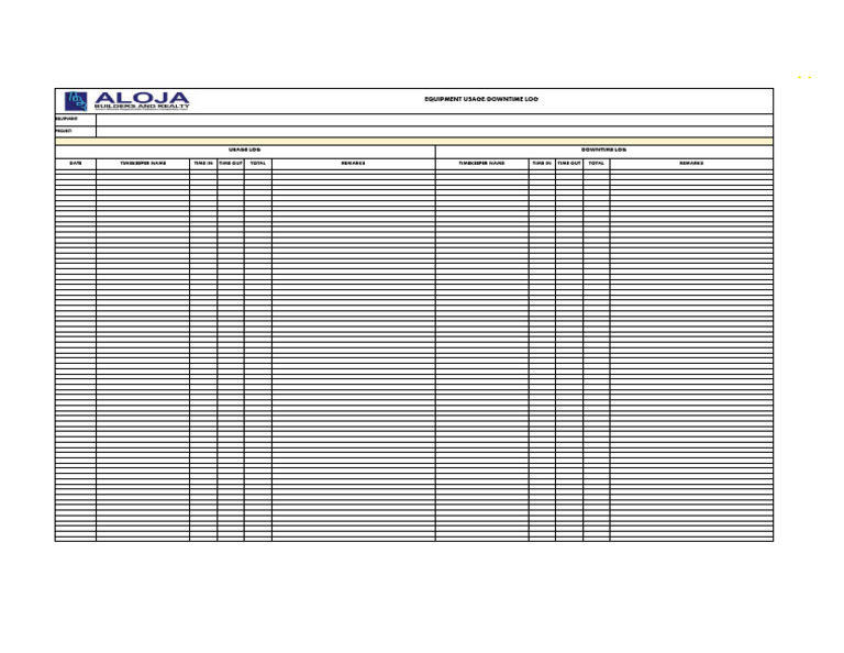 Equipment Usage and Downtime Log | PDF