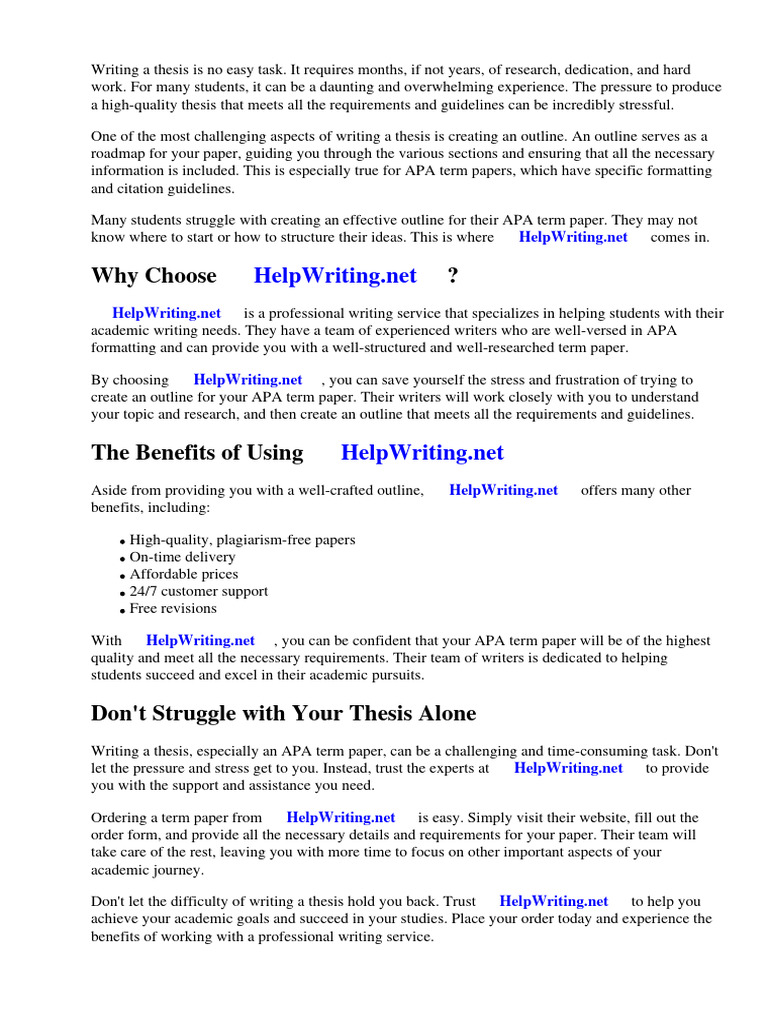 APA Thesis Outline Writing Guide | PDF | Apa Style | Academic Publishing