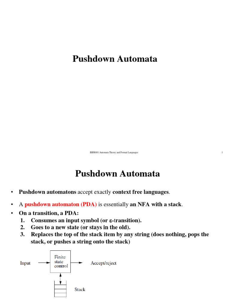 Lec07 PushdownAutomata | PDF | Automata Theory | Metalogic