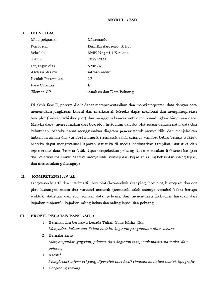 Modul Ajar 4 Analisis Data Dan Peluang Pdf