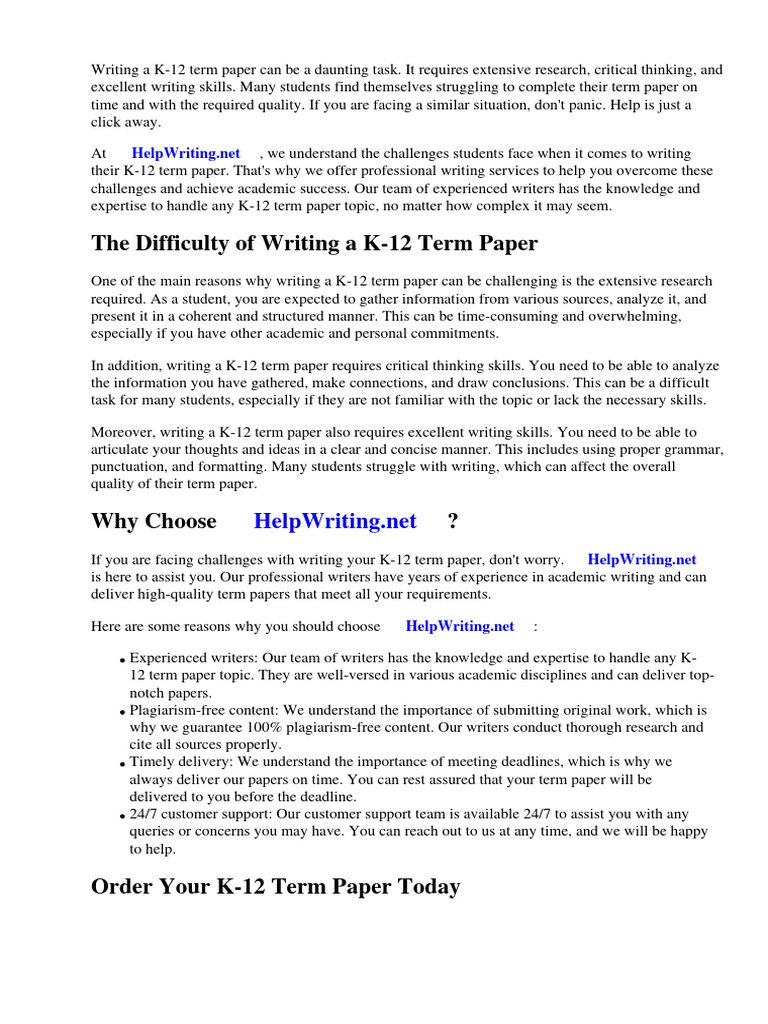 k-12 Term Paper | PDF | Academic Publishing | Thought