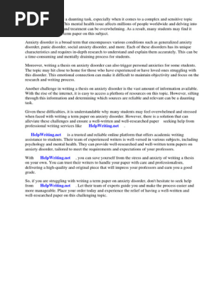 Anxiety Disorder Term Paper