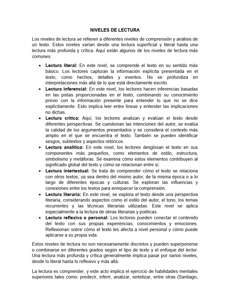 Niveles de Lectura | PDF | Inferencia | Hablar en público