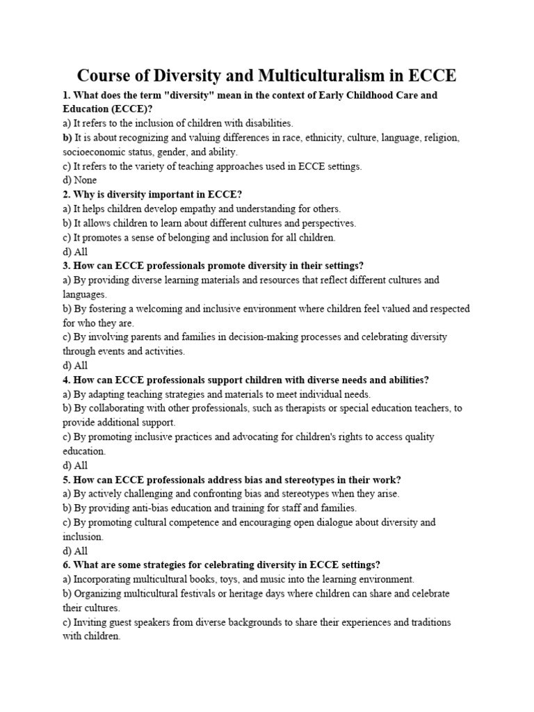 Diversity and Multiculturalism in ECCE | PDF | Inclusion (Education ...
