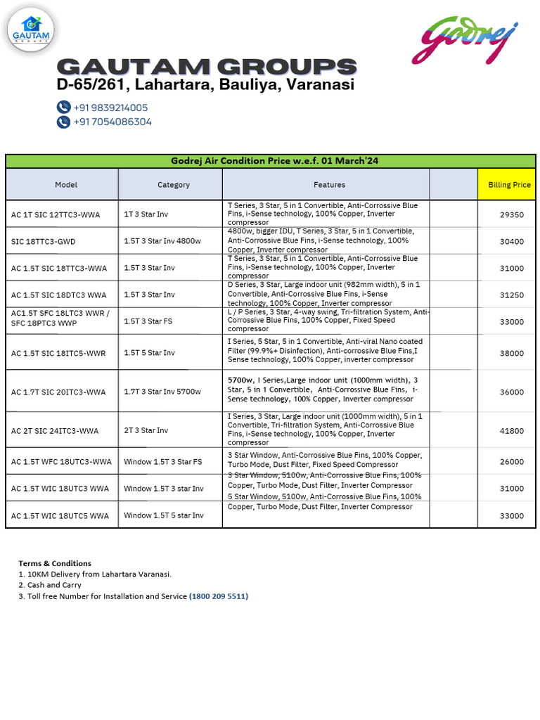 Godrej AC Price List Download Free PDF Power Inverter Electric Power