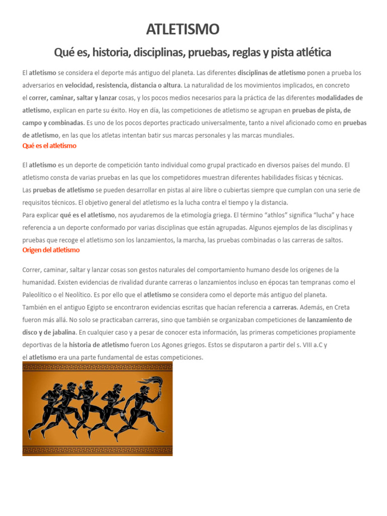 Historia y disciplinas del atletismo | PDF | Deporte del atletismo ...