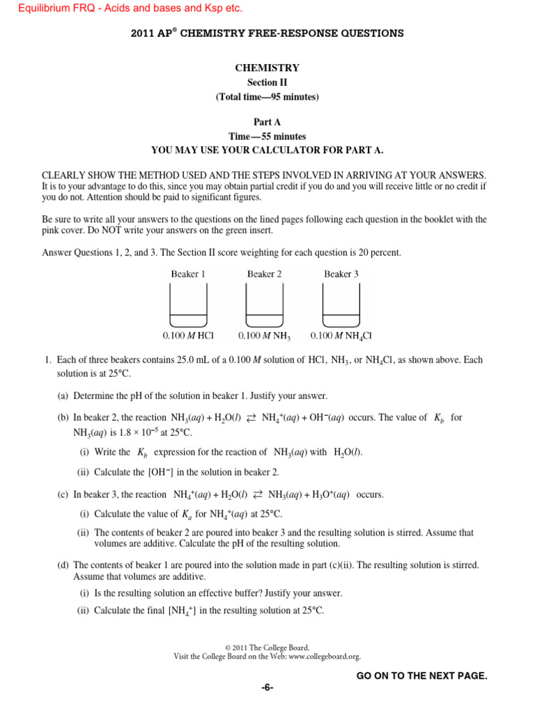 Equilibrium FRQ Updated 2019 Download Free PDF Titration Chemistry