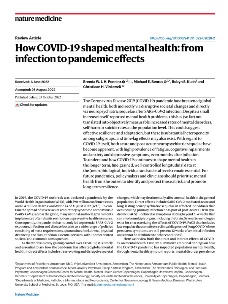 How Covid Shaped Mental Health | PDF | Mental Disorder | Major ...
