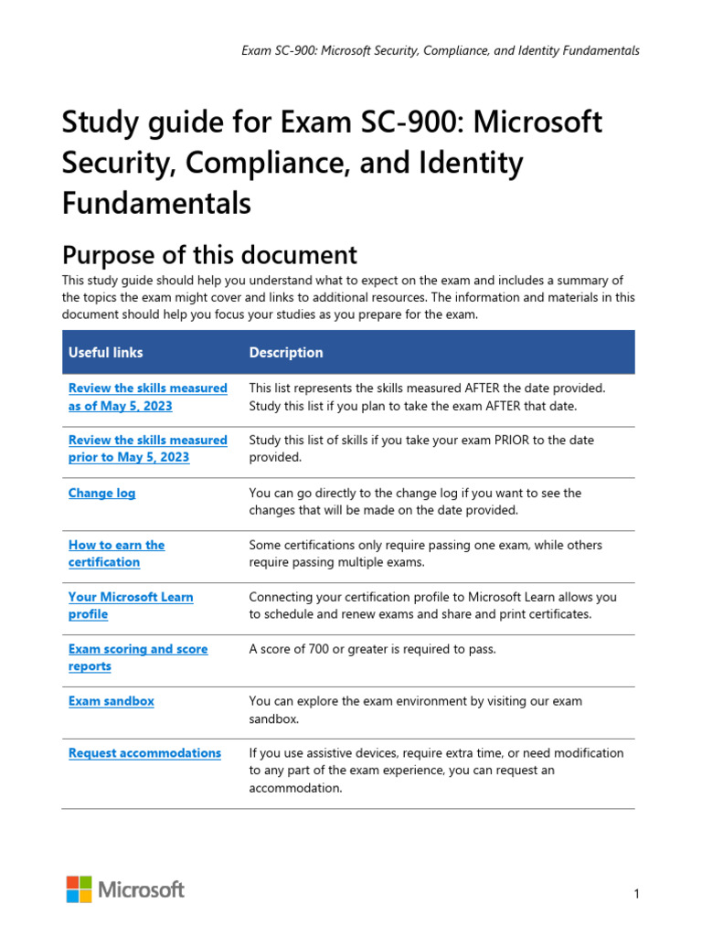 SC-900 Exam Study Guide Overview | PDF | Microsoft Azure | Cloud Computing