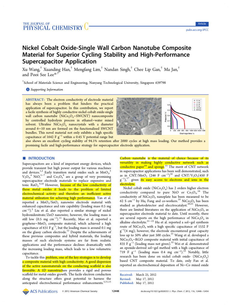 Nickel Cobalt Oxide-Single Wall Carbon Nanotube Composite | PDF ...