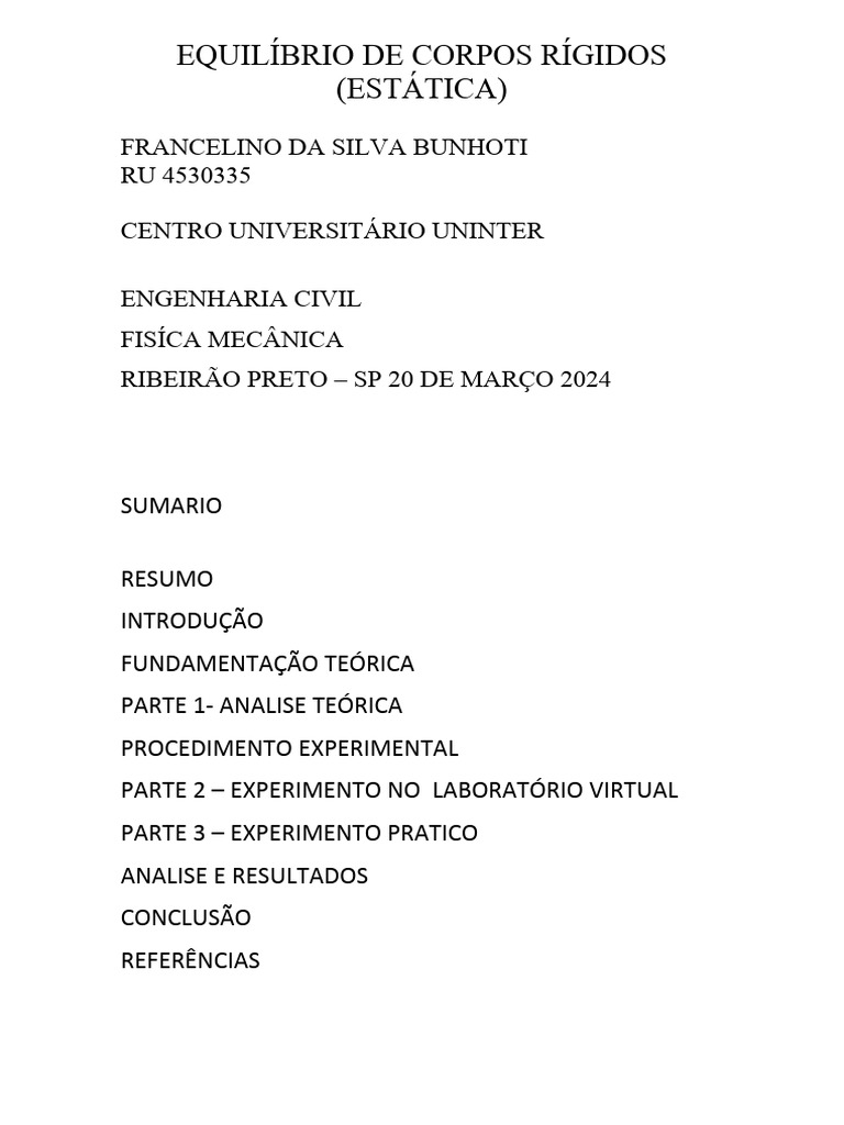 Condições para Equilíbrio de Corpos Rígidos | PDF | Força | Física