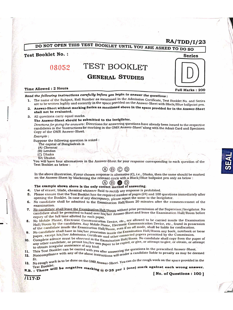 Apsc R A Question Paper | PDF