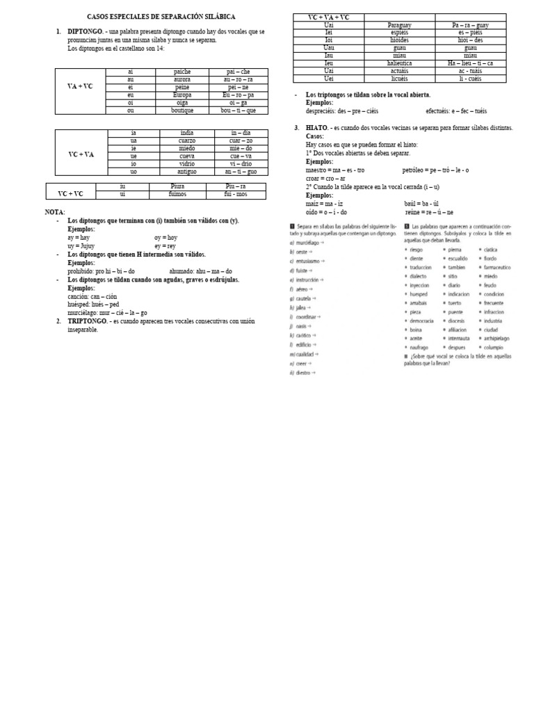 Casos Especiales de Separación Silábica | PDF | Voz humana | Fonética