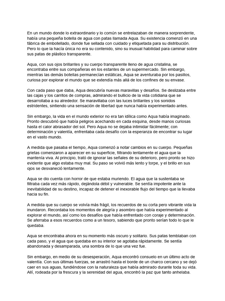 La valiente historia de Aqua, la botella | PDF