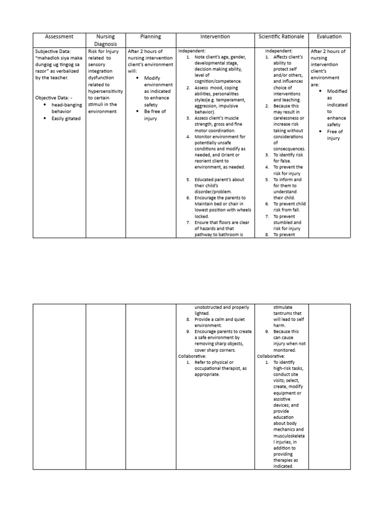 NCP Risk For Injury. | PDF | Risk | Psychotherapy