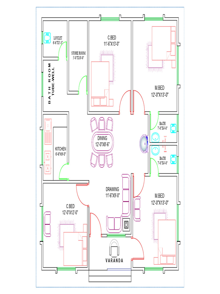 5 Room Village House Plan Layout | PDF