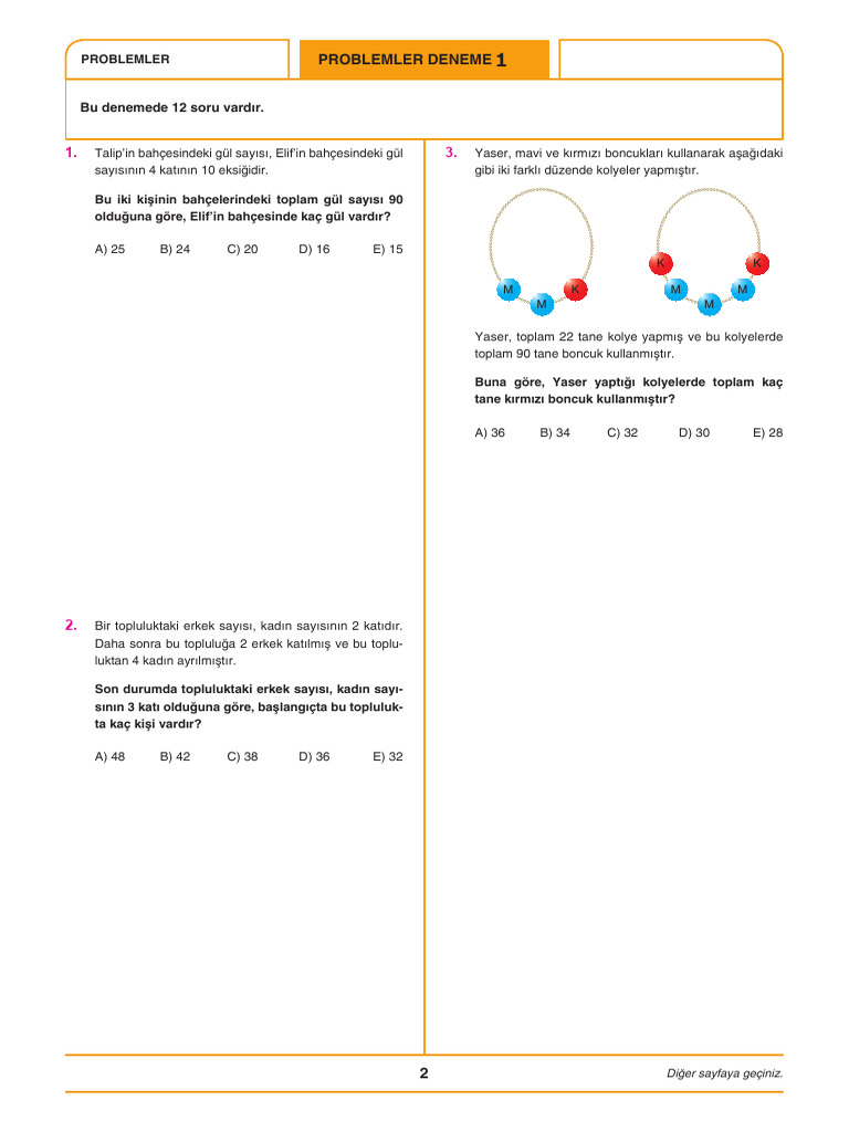 YEKTUG MAT PROBLEM DENEMESÄ°-1 8x12 Marka YayÄ Nlarä Problem Denemesi | PDF