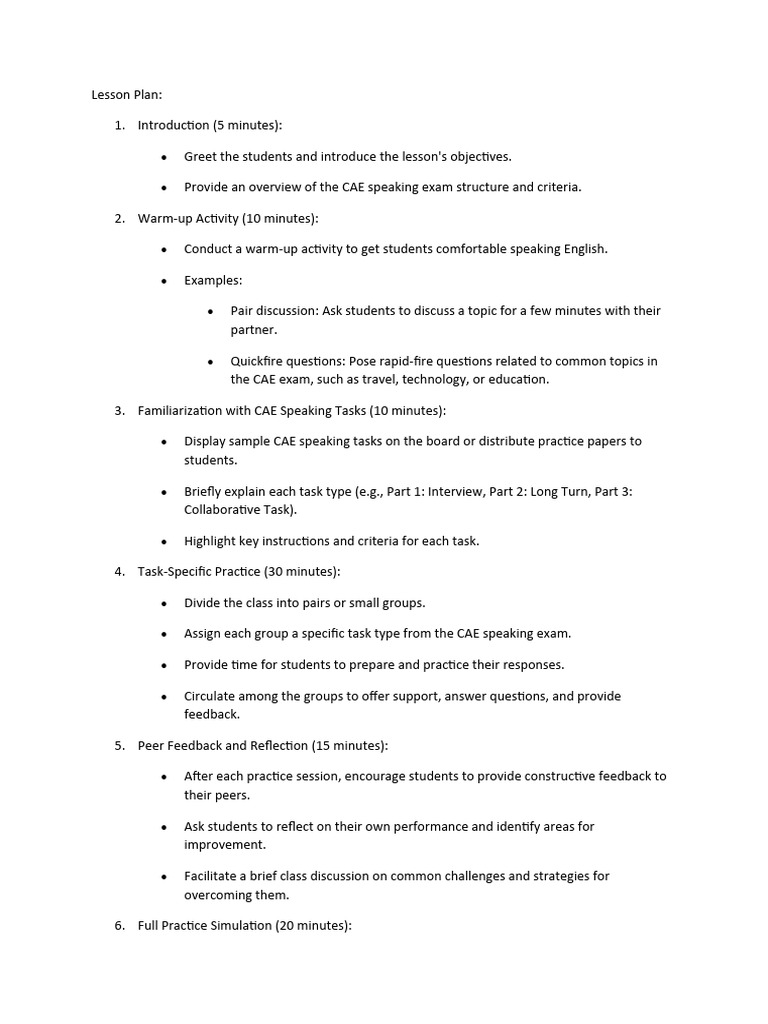 CAE Speaking Exam Lesson Plan | PDF | Lesson Plan | Pedagogy