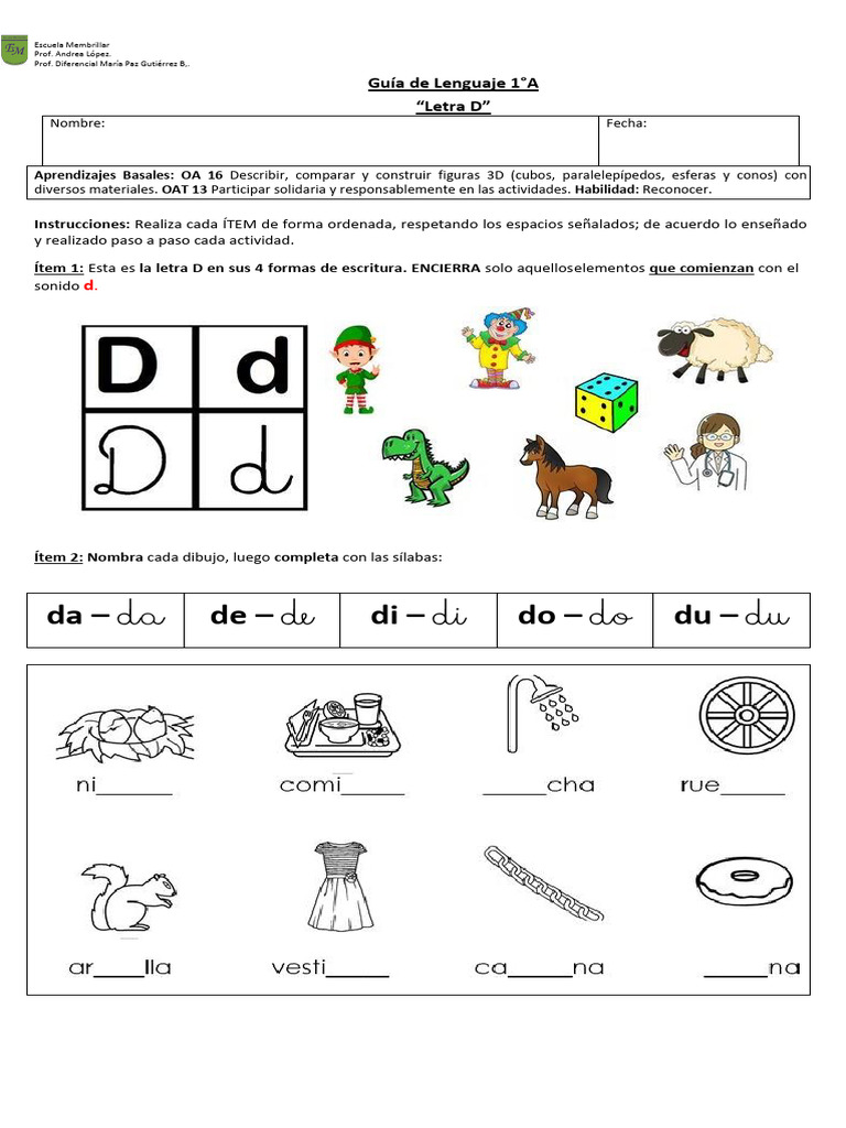 Guía Letra D | PDF